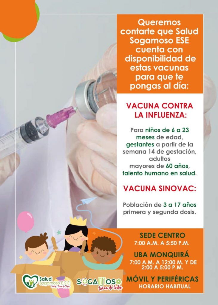 Queremos contarte que Salud Sogamoso cuenta con disponibilidad de estás vacunas para que te pongas al día: